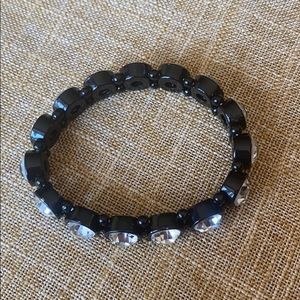 Black metal clear jewel stretch  bracelet